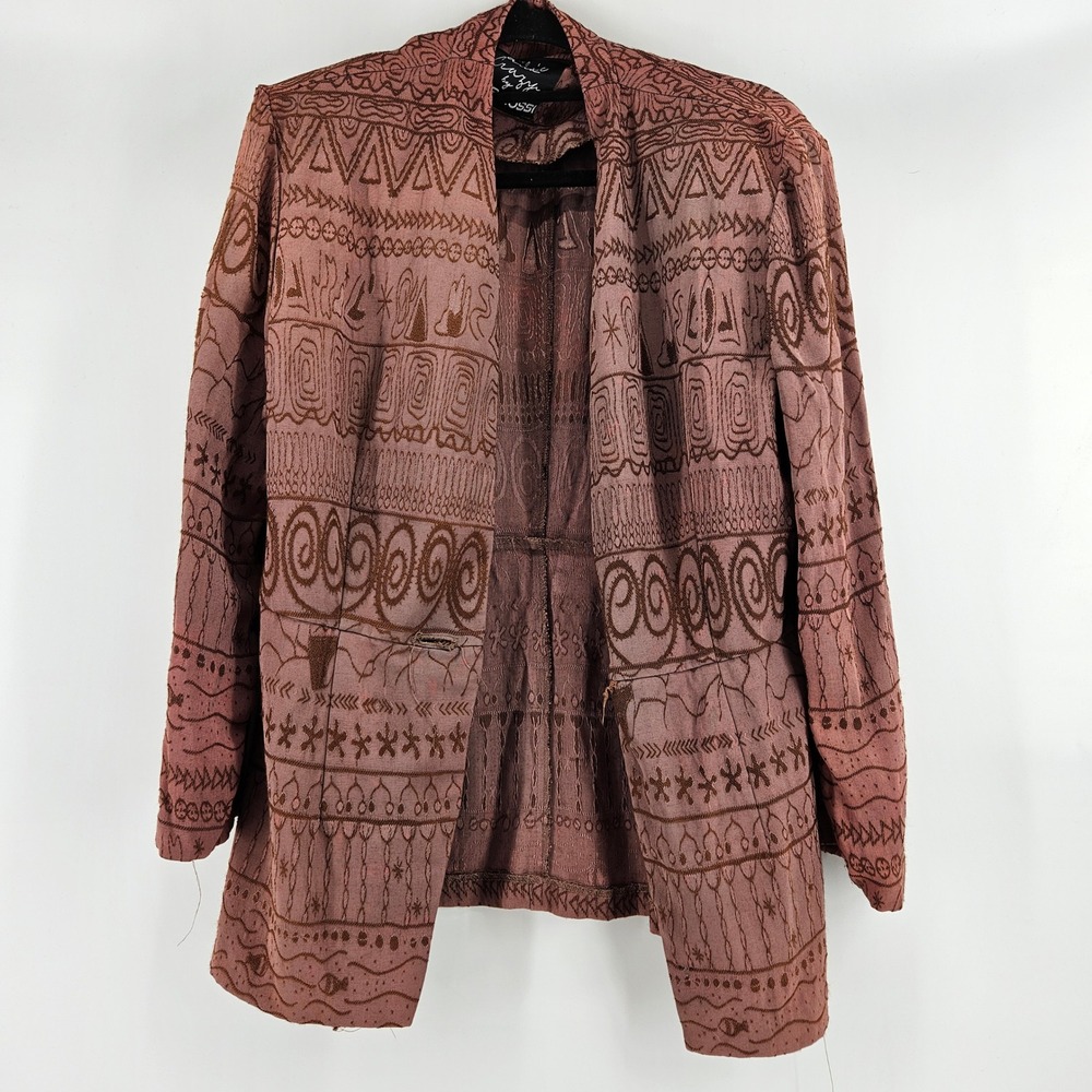 Vintage Womens‎ Med Blazer Artsy Funky Print Jacket Retro Boho Lagenlook Office